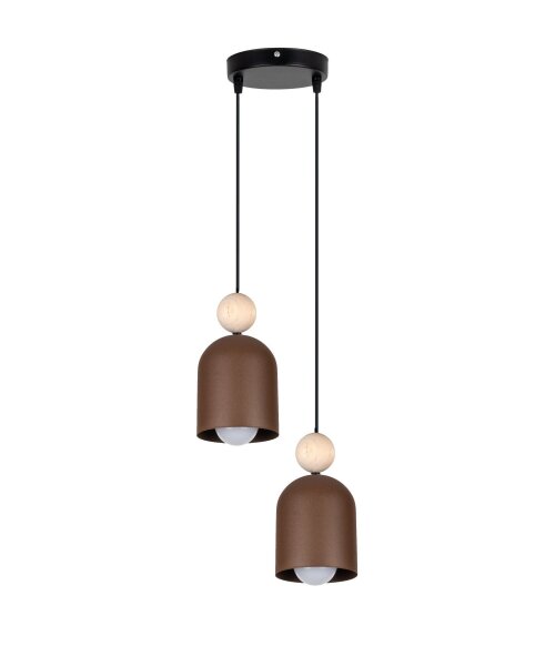 Lampe à suspendre brun rouille métal bois 2flmg E27 Ø21 cm rond