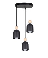 Lampe à suspendre ronde Noir Métal Bois...