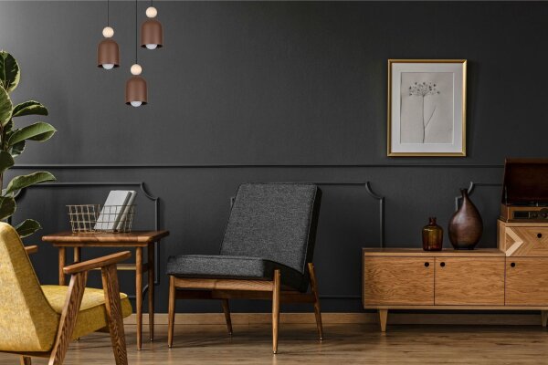 Lampe à suspendre brun rouille métal bois 3-flmg E27 Ø36 cm rond