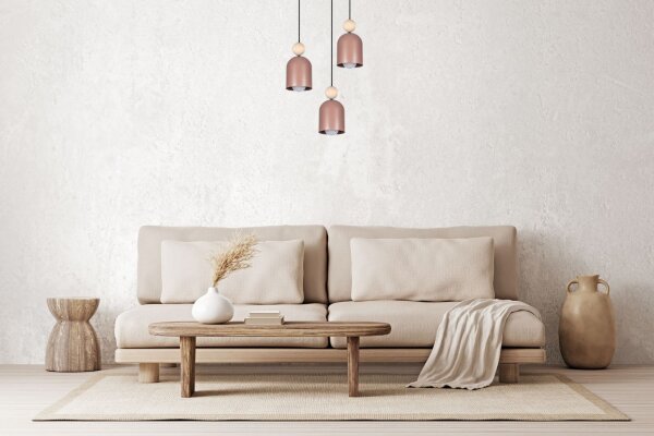 Suspension ronde Rose Métal Bois 3-flmg E27 Ø36 cm