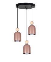 Suspension ronde Rose Métal Bois 3-flmg E27...