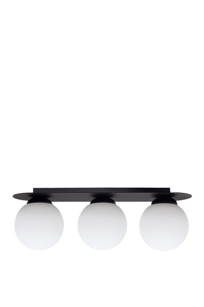 Plafonnier verre métal E27 3-flamme noir blanc