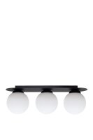 Plafonnier verre métal E27 3-flamme noir blanc