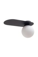 Plafonnier verre m&eacute;tal E27 H:22 cm noir blanc