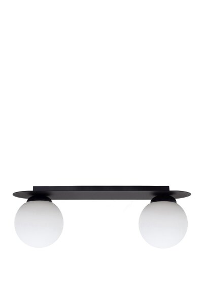 Lampe de plafonnier verre métal E27 2 flammes noir blanc