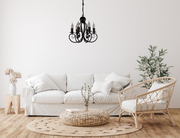 Lustre Vintage Noir E14 6 flammes Classique
