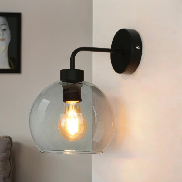Applique murale verre sphère abat-jour gris noir KANZENE