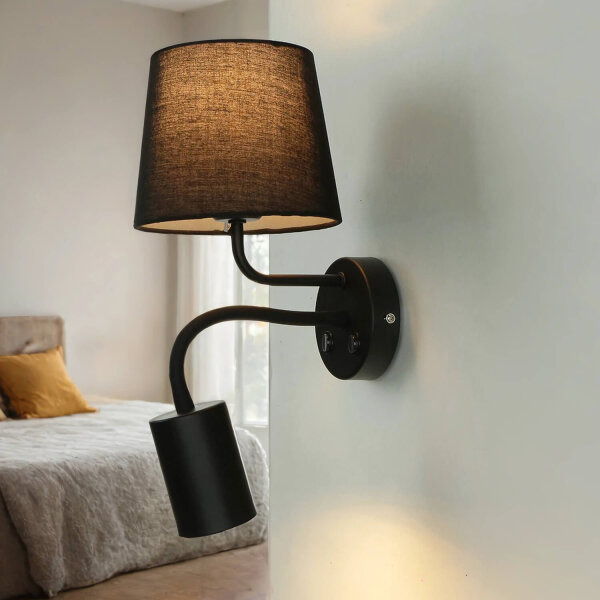 Applique murale pratique noire avec lampe de lecture GU10