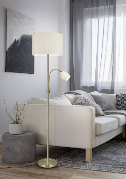 Lampadaire Abat-jour en tissu 170 cm E27 E14 laiton crème