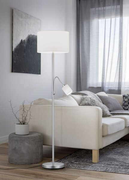 Lampadaire Tissu Métal hauteur 170 cm E27 E14 Nickel Blanc