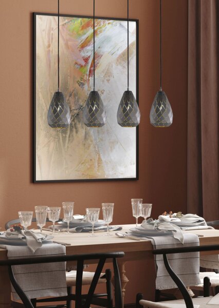 Lampe à suspendre géométrique métal anthracite E27 90 cm de long