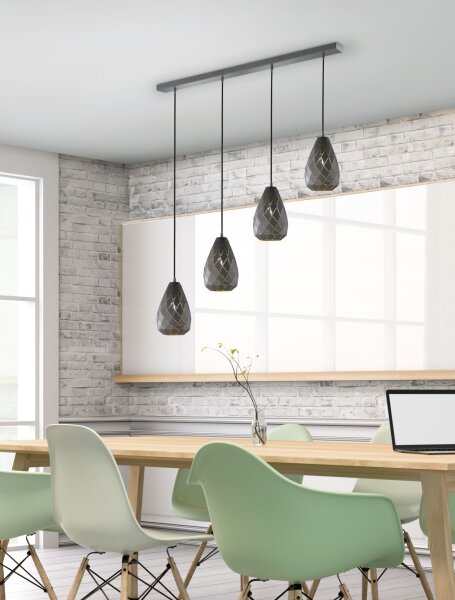 Lampe à suspendre géométrique métal anthracite E27 90 cm de long