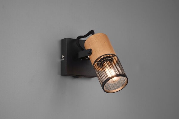 Spot mural orientable métal bois P:9 cm E14 Interrupteur
