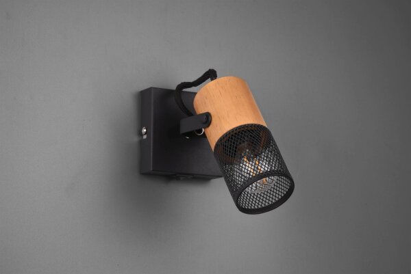 Spot mural orientable métal bois P:9 cm E14 Interrupteur