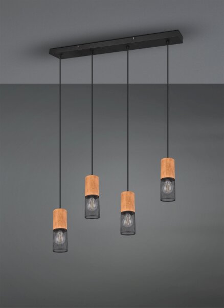 Luminaire suspendu bois métal E27 65 cm 4-flamme