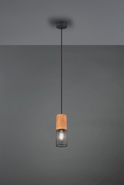 Suspension ronde bois métal Ø10 cm E27 confortable