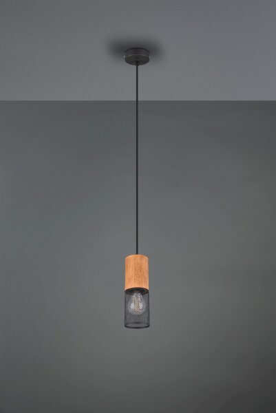 Suspension ronde bois métal Ø10 cm E27 confortable