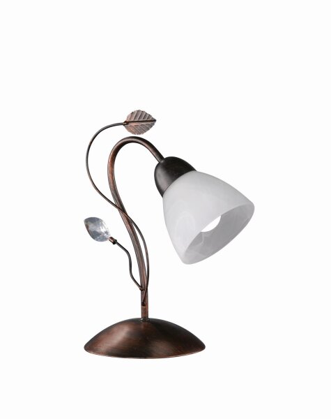 Lampe de table florale métal verre E14 32 cm rouille antique