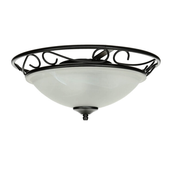 Plafonnier rustique blanc noir verre albâtre