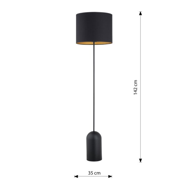 Lampadaire métal tissu 142 cm en noir or E27