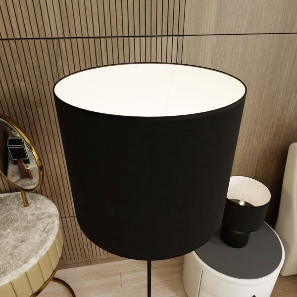 Lampadaire métal tissu 142 cm de haut noir blanc E27 CLARA