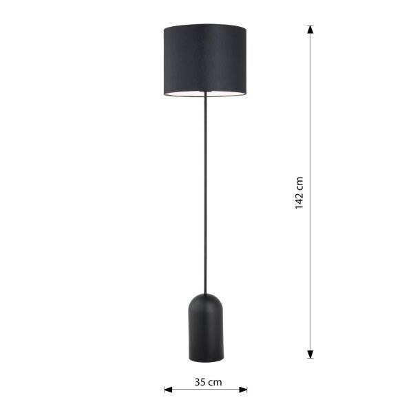 Lampadaire métal tissu 142 cm de haut noir blanc E27 CLARA