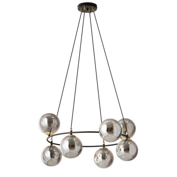 Lampe à suspendre métal verre fumé E14 7 flammes ronde Ø 75 cm