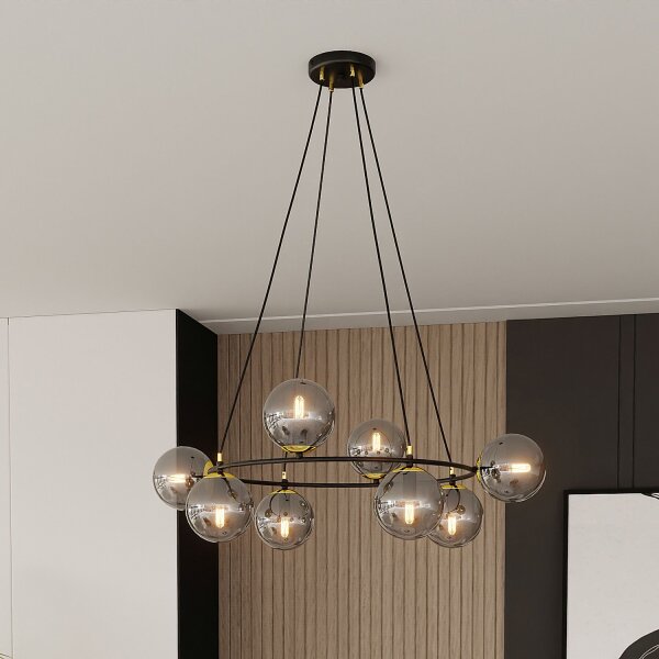 Lampe à suspendre métal verre fumé E14 7 flammes ronde Ø 75 cm