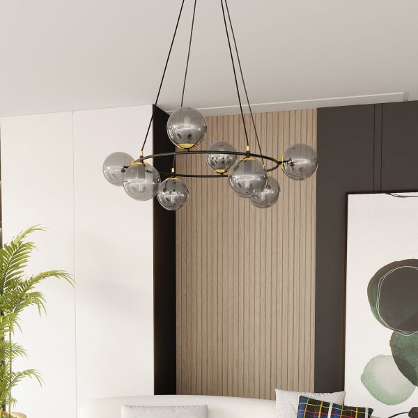 Lampe à suspendre métal verre fumé E14 7 flammes ronde Ø 75 cm