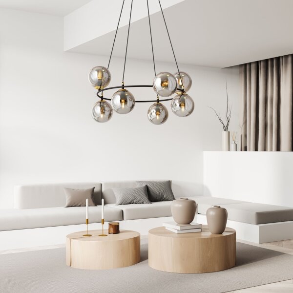 Lampe à suspendre métal verre fumé E14 7 flammes ronde Ø 75 cm