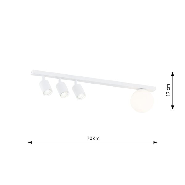Spot de plafond verre métal 70 cm de long blanc 3x GU10 + E14