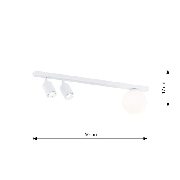 Spot de plafond 60 cm long Blanc GU10 + E14 Métal Verre
