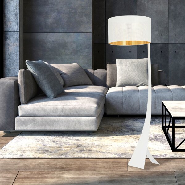 Lampadaire Blanc Or 157 cm métal tissu décoratif pour E27