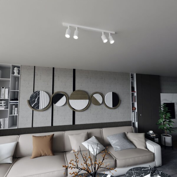 Plafonnier blanc 70 cm de long métal orientable GU10 4-flamme