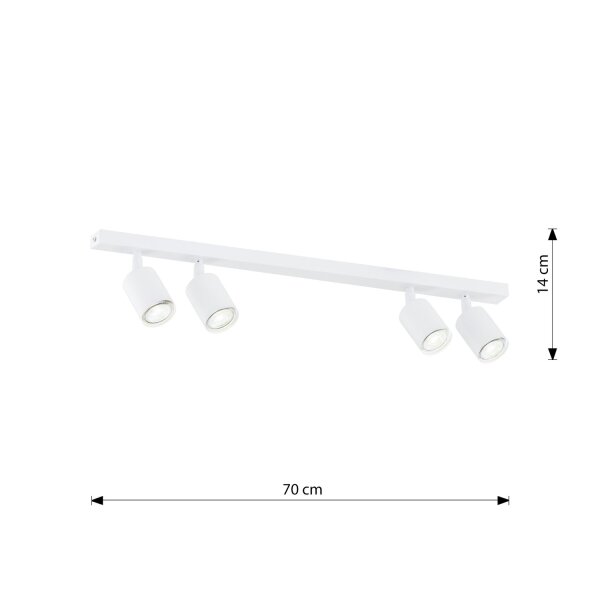 Plafonnier blanc 70 cm de long métal orientable GU10 4-flamme