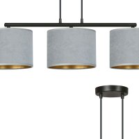Suspension Métal Tissu L : 72 cm Noir Gris Or E27