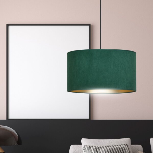 Suspension Vert Or Noir Ø 35 cm rond E27 Tissu Métal