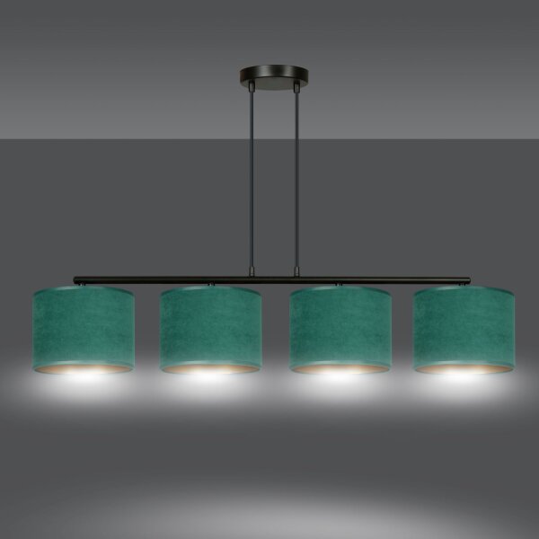 Lampe à suspendre 4 flammes 97 cm métal tissu noir vert or E27