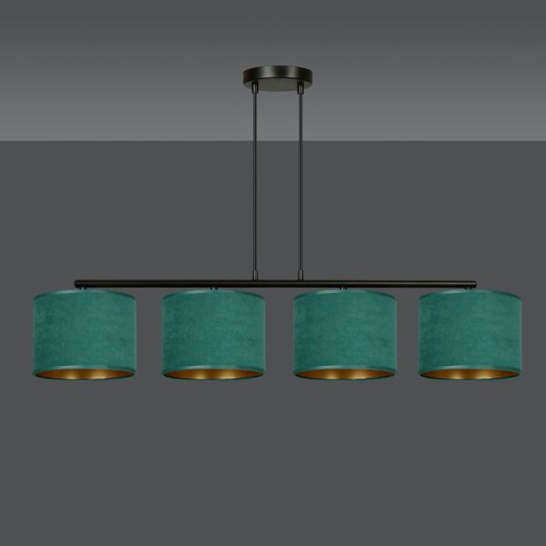Lampe à suspendre 4 flammes 97 cm métal tissu noir vert or E27