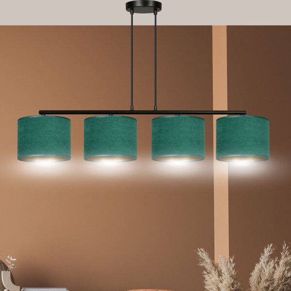Lampe à suspendre 4 flammes 97 cm métal tissu noir vert or E27