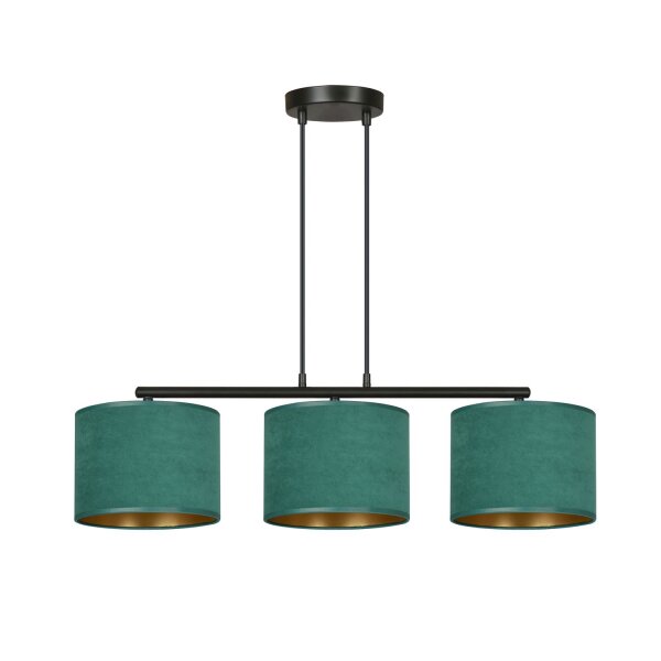 Lampe à suspendre tissu métal L : 72 cm noir vert or 3x E27