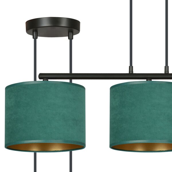 Lampe à suspendre tissu métal L : 72 cm noir vert or 3x E27