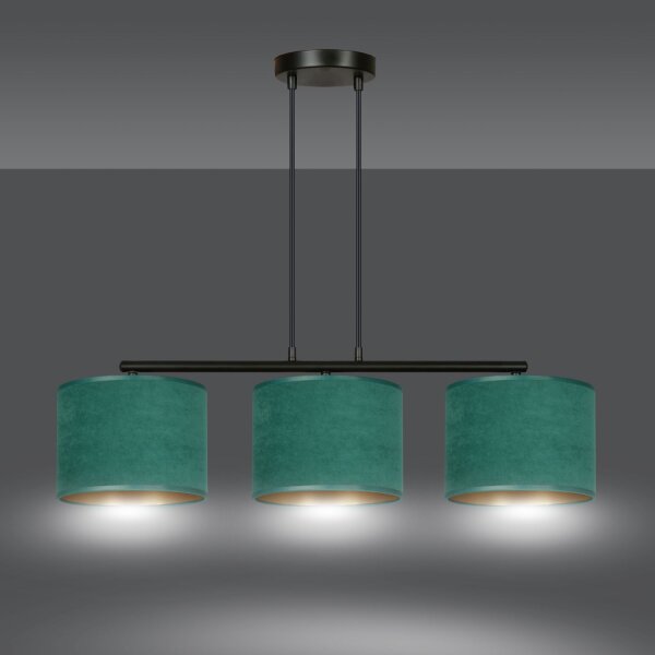 Lampe à suspendre tissu métal L : 72 cm noir vert or 3x E27