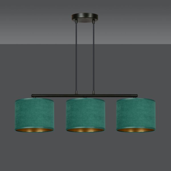 Lampe à suspendre tissu métal L : 72 cm noir vert or 3x E27