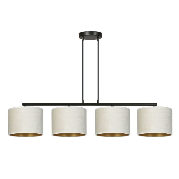 Lampe à suspendre E27 4 flammes 97 cm Tissu Métal Blanc Or Noir