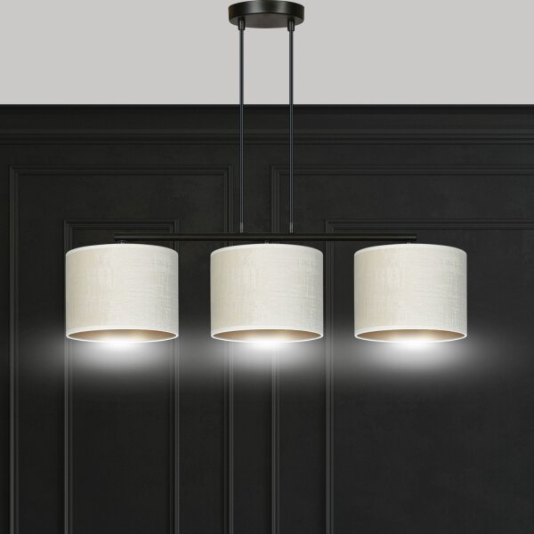 Lampe à suspendre tissu métal L : 72 cm noir blanc or 3x E27