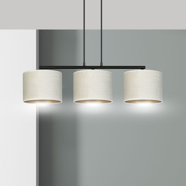 Lampe à suspendre tissu métal L : 72 cm noir blanc or 3x E27