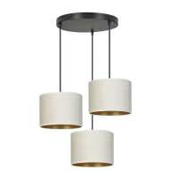 Suspension Blanc Or Noir M&eacute;tal Tissu E27 3 flammes