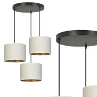 Suspension Blanc Or Noir Métal Tissu E27 3 flammes