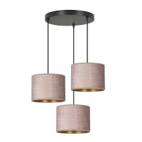 Suspension tissu m&eacute;tal noir rose or 3 flammes E27